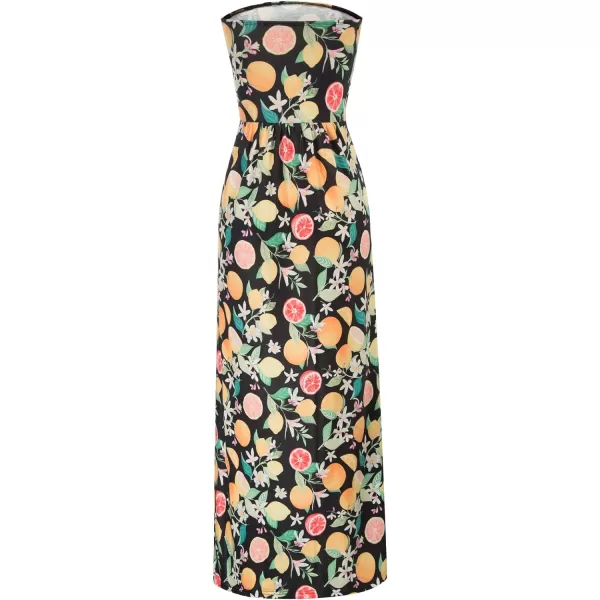 GRACE KARIN Women Strapless Casual Loose Ruched Long Maxi Dress with PocketsFruit Flower