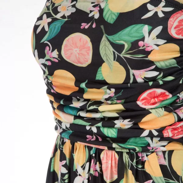 GRACE KARIN Women Strapless Casual Loose Ruched Long Maxi Dress with PocketsFruit Flower