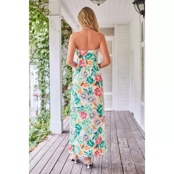 GRACE KARIN Women Strapless Casual Loose Ruched Long Maxi Dress with PocketsGreen Floral