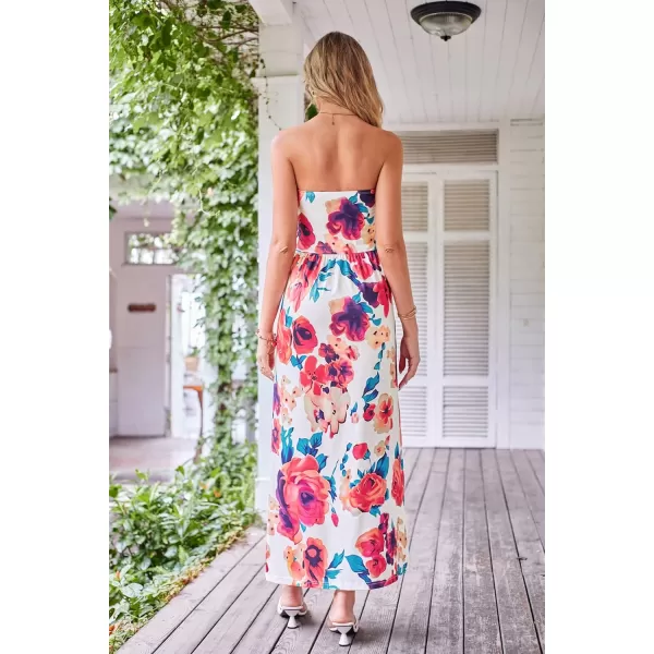 GRACE KARIN Women Strapless Casual Loose Ruched Long Maxi Dress with PocketsMulticolor Floral