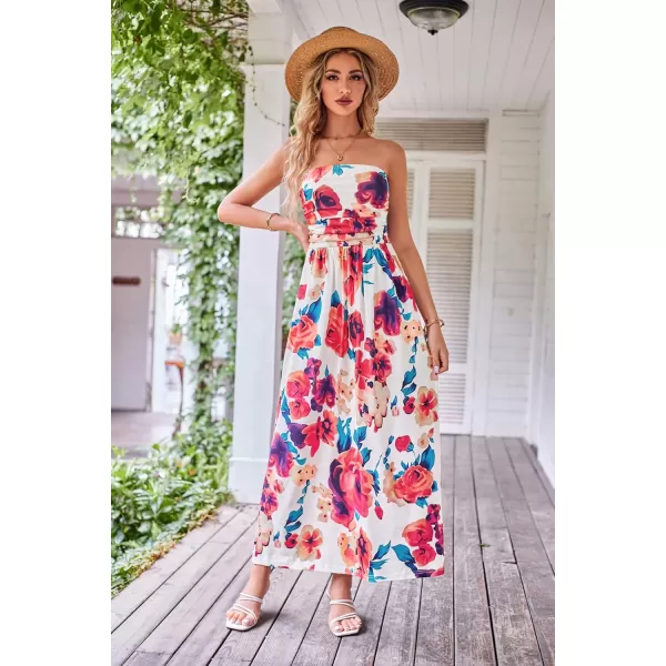 GRACE KARIN Women Strapless Casual Loose Ruched Long Maxi Dress with PocketsMulticolor Floral