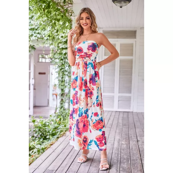 GRACE KARIN Women Strapless Casual Loose Ruched Long Maxi Dress with PocketsMulticolor Floral