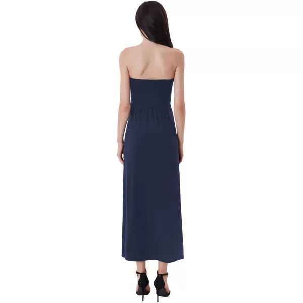 GRACE KARIN Women Strapless Casual Loose Ruched Long Maxi Dress with PocketsNavy Blue