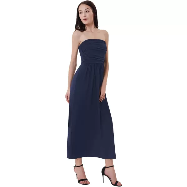 GRACE KARIN Women Strapless Casual Loose Ruched Long Maxi Dress with PocketsNavy Blue