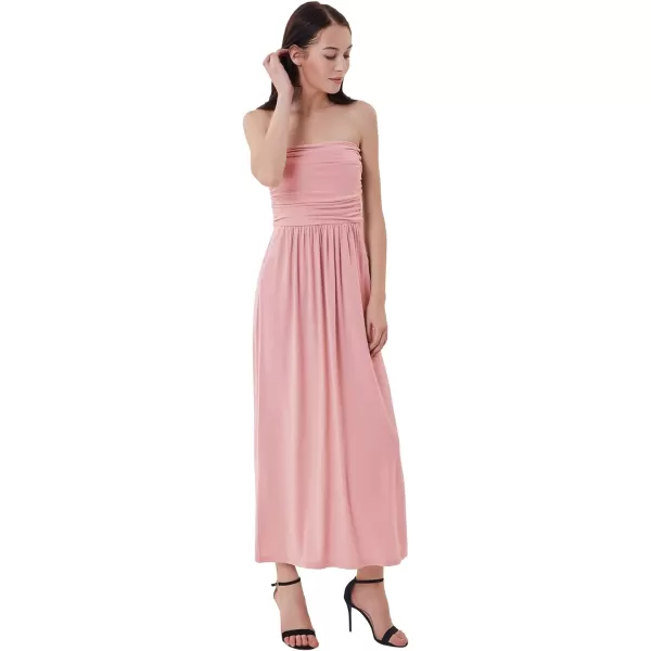 GRACE KARIN Women Strapless Casual Loose Ruched Long Maxi Dress with PocketsPink