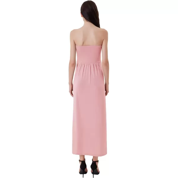 GRACE KARIN Women Strapless Casual Loose Ruched Long Maxi Dress with PocketsPink