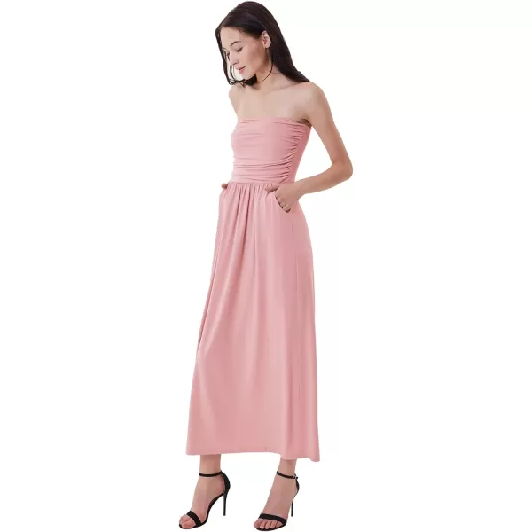 GRACE KARIN Women Strapless Casual Loose Ruched Long Maxi Dress with PocketsPink