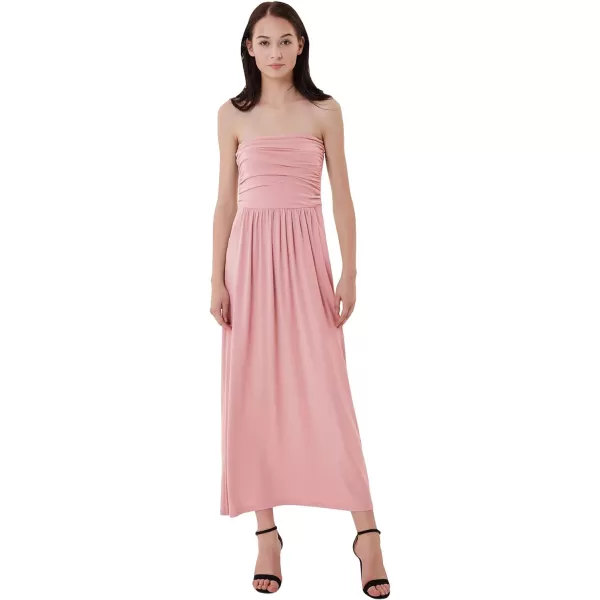 GRACE KARIN Women Strapless Casual Loose Ruched Long Maxi Dress with PocketsPink