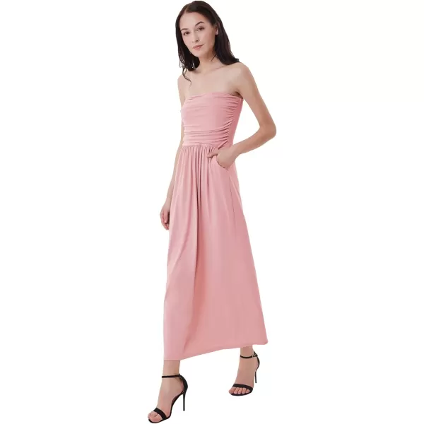 GRACE KARIN Women Strapless Casual Loose Ruched Long Maxi Dress with PocketsPink