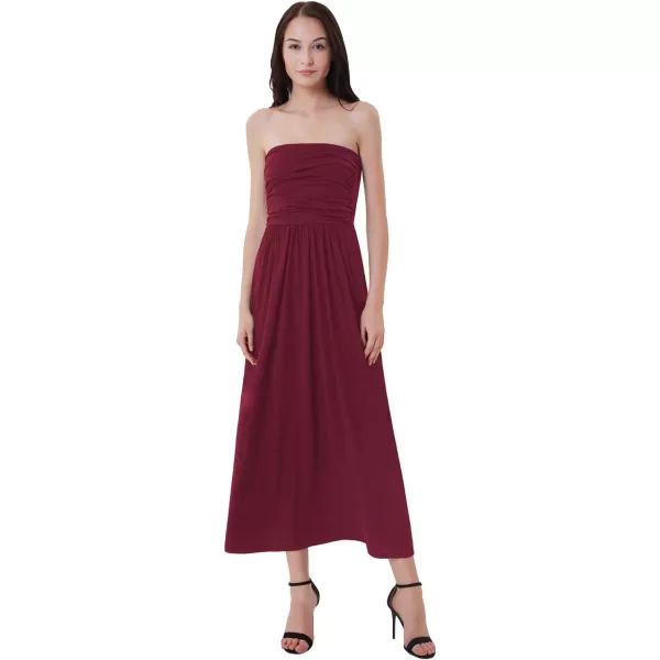 GRACE KARIN Women Strapless Casual Loose Ruched Long Maxi Dress with PocketsWine Red