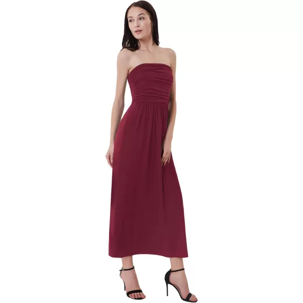 GRACE KARIN Women Strapless Casual Loose Ruched Long Maxi Dress with PocketsWine Red