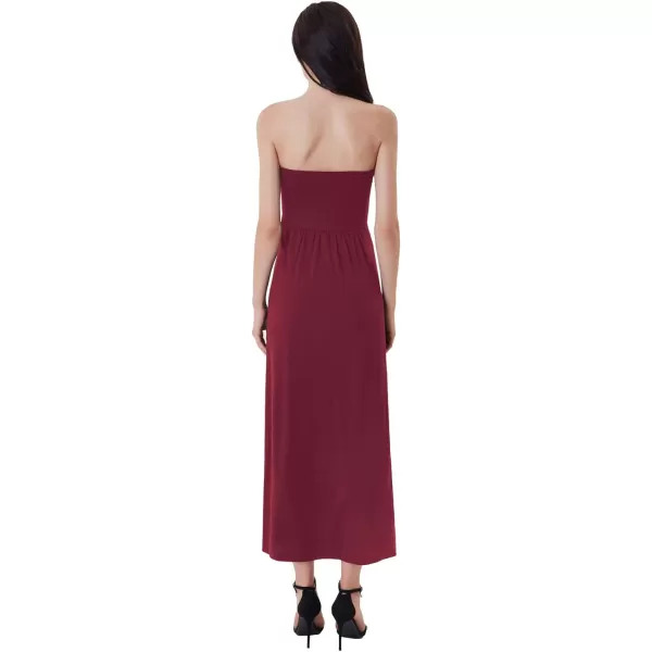 GRACE KARIN Women Strapless Casual Loose Ruched Long Maxi Dress with PocketsWine Red