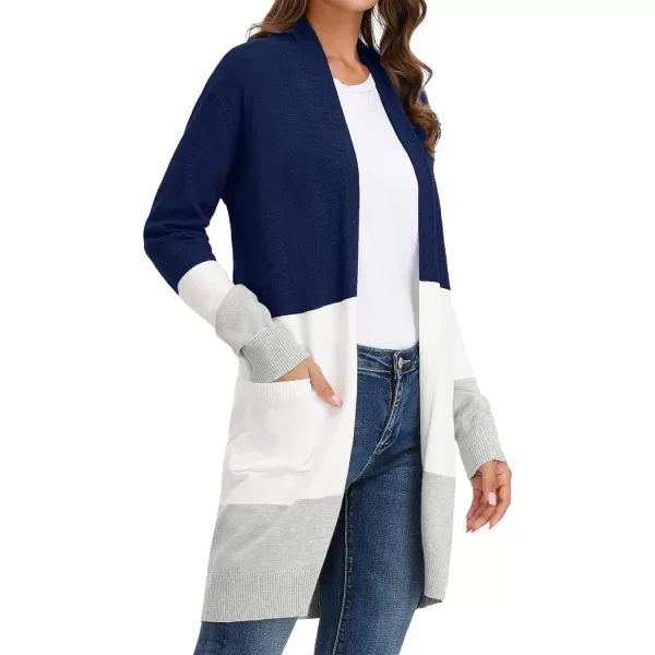 GRACE KARIN Women Striped Long Sleeve Open Cardigan Sweaters Coat with PocketsBlock Color1