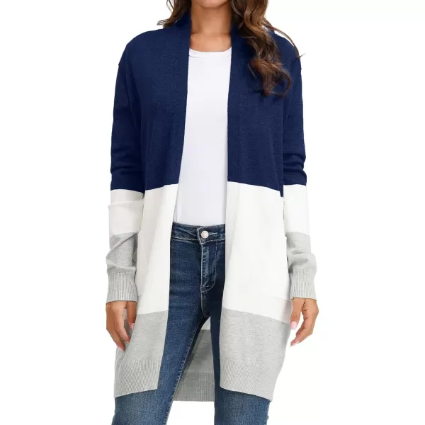 GRACE KARIN Women Striped Long Sleeve Open Cardigan Sweaters Coat with PocketsBlock Color1