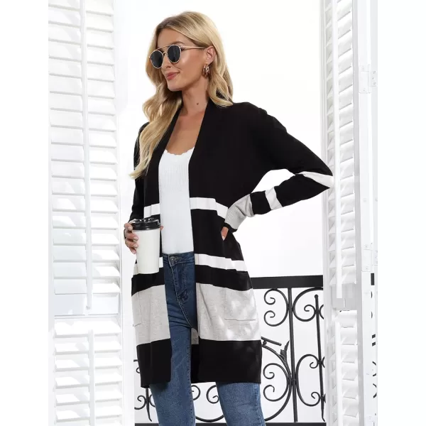 GRACE KARIN Women Striped Long Sleeve Open Cardigan Sweaters Coat with PocketsBlock Color10