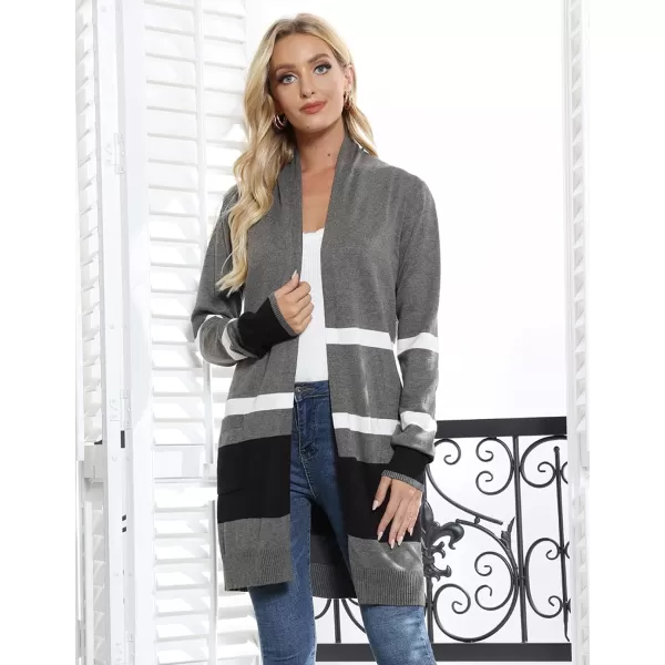 GRACE KARIN Women Striped Long Sleeve Open Cardigan Sweaters Coat with PocketsBlock Color11