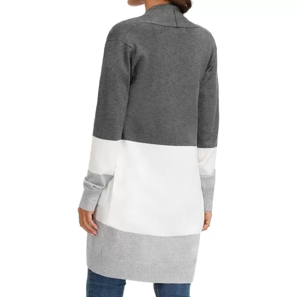 GRACE KARIN Women Striped Long Sleeve Open Cardigan Sweaters Coat with PocketsBlock Color2