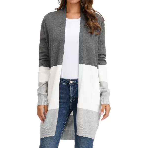 GRACE KARIN Women Striped Long Sleeve Open Cardigan Sweaters Coat with PocketsBlock Color2