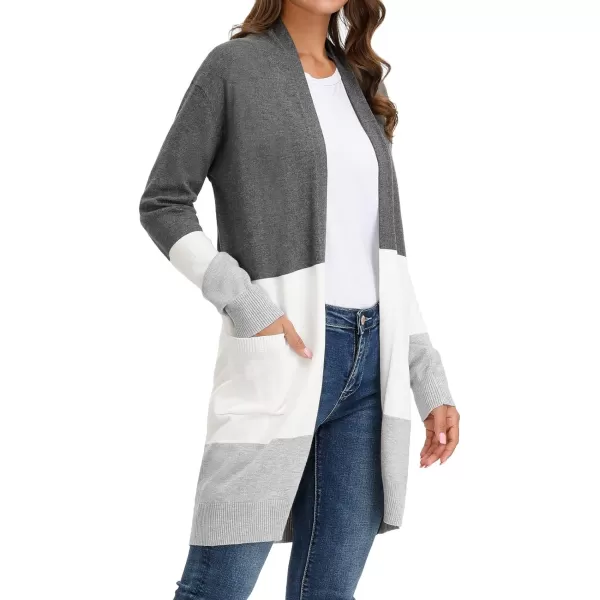 GRACE KARIN Women Striped Long Sleeve Open Cardigan Sweaters Coat with PocketsBlock Color2