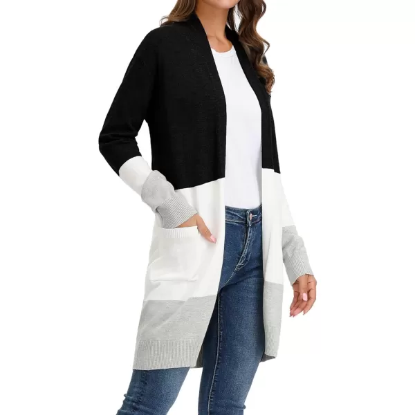GRACE KARIN Women Striped Long Sleeve Open Cardigan Sweaters Coat with PocketsBlock Color4