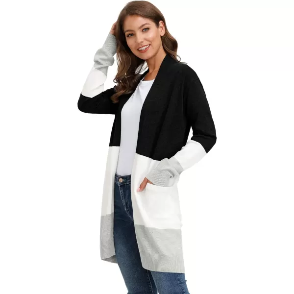 GRACE KARIN Women Striped Long Sleeve Open Cardigan Sweaters Coat with PocketsBlock Color4