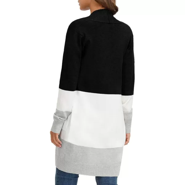 GRACE KARIN Women Striped Long Sleeve Open Cardigan Sweaters Coat with PocketsBlock Color4