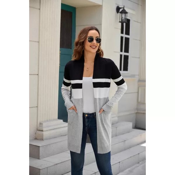 GRACE KARIN Women Striped Long Sleeve Open Cardigan Sweaters Coat with PocketsColorblock14