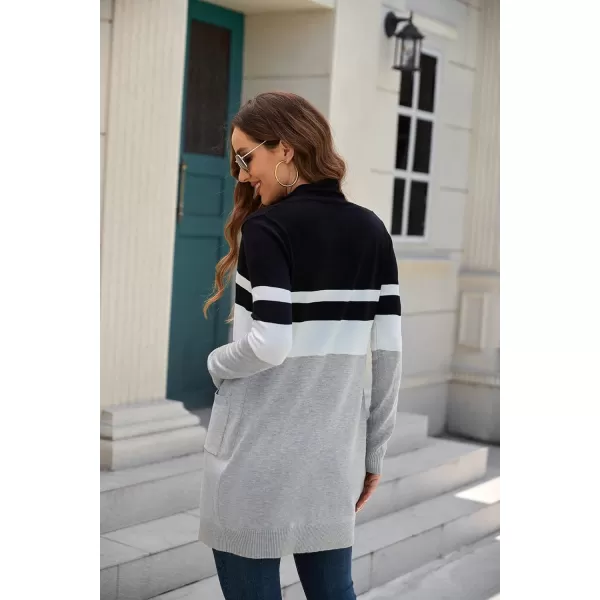 GRACE KARIN Women Striped Long Sleeve Open Cardigan Sweaters Coat with PocketsColorblock14