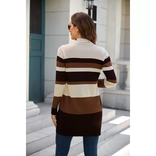 GRACE KARIN Women Striped Long Sleeve Open Cardigan Sweaters Coat with PocketsColorblock15