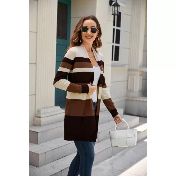GRACE KARIN Women Striped Long Sleeve Open Cardigan Sweaters Coat with PocketsColorblock15