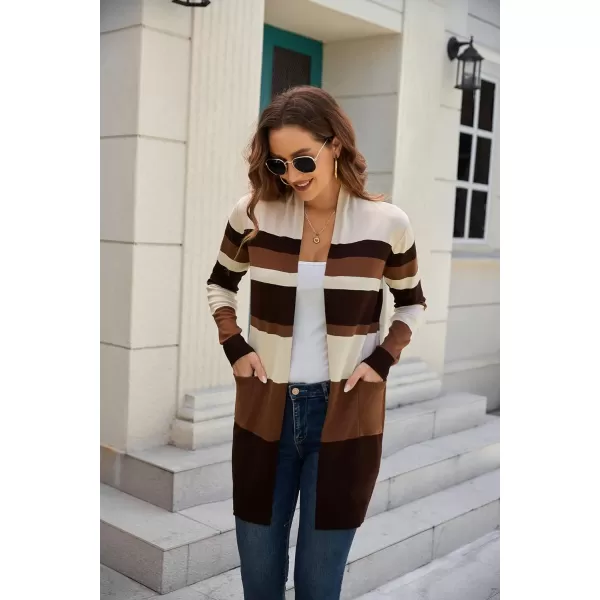 GRACE KARIN Women Striped Long Sleeve Open Cardigan Sweaters Coat with PocketsColorblock15