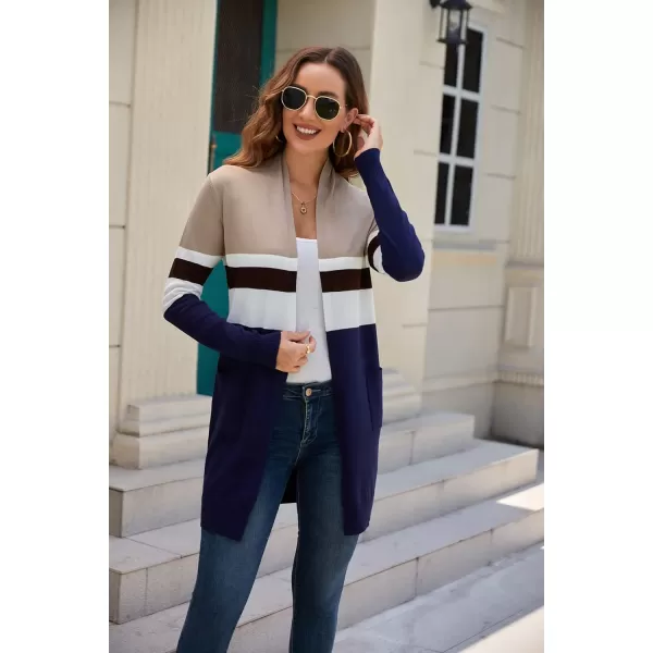 GRACE KARIN Women Striped Long Sleeve Open Cardigan Sweaters Coat with PocketsColorblock16