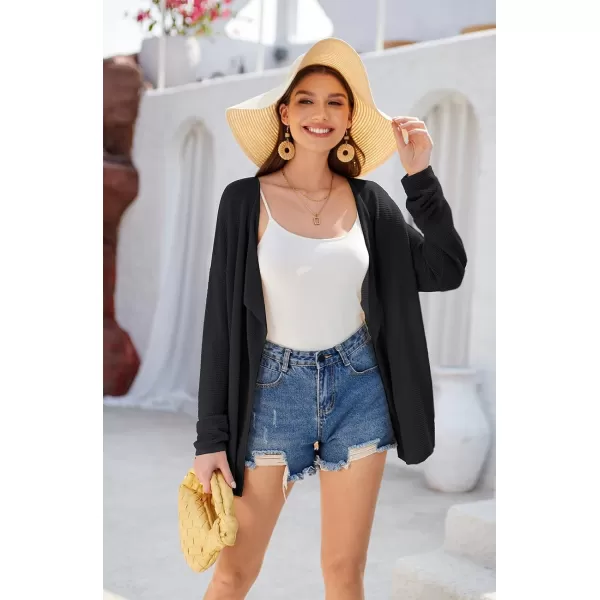 GRACE KARIN Women Summer Oversized Cardigan 2024 Semi Sheer Beach Swimwear Batwing Sleeve Cover UpsBlack