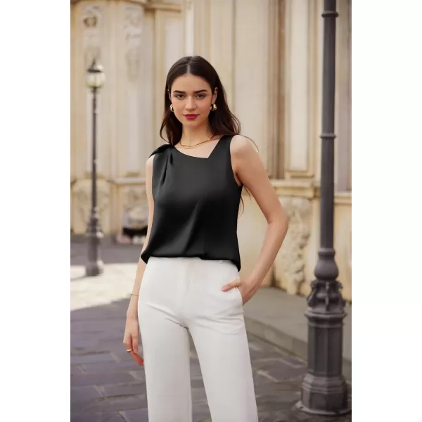 GRACE KARIN Women Summer Satin Tops Sleeveless V Neck BlouseBlack