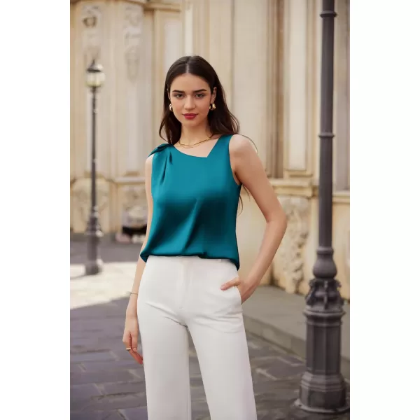 GRACE KARIN Women Summer Satin Tops Sleeveless V Neck BlousePeacock Blue