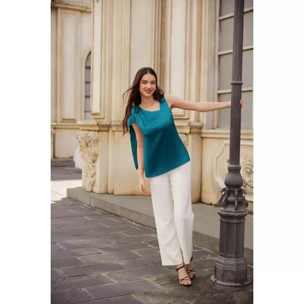 GRACE KARIN Women Summer Satin Tops Sleeveless V Neck BlousePeacock Blue