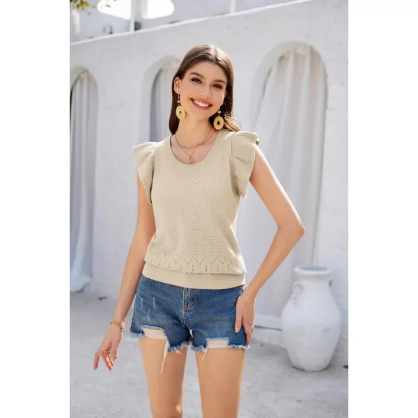 GRACE KARIN Women Summer Sweater Vest Shirt Sleeveless Crew Neck Ruffle Knit Crochet Tank TopApricot