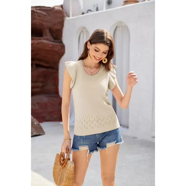 GRACE KARIN Women Summer Sweater Vest Shirt Sleeveless Crew Neck Ruffle Knit Crochet Tank TopApricot