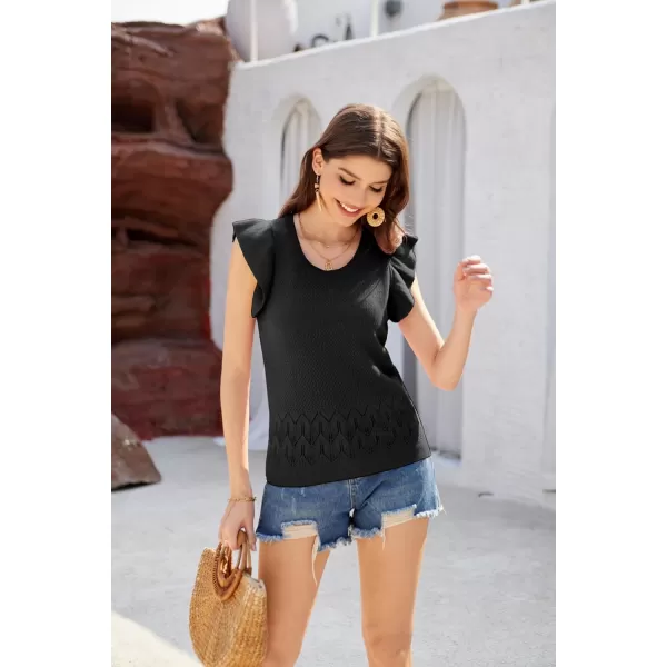 GRACE KARIN Women Summer Sweater Vest Shirt Sleeveless Crew Neck Ruffle Knit Crochet Tank TopBlack