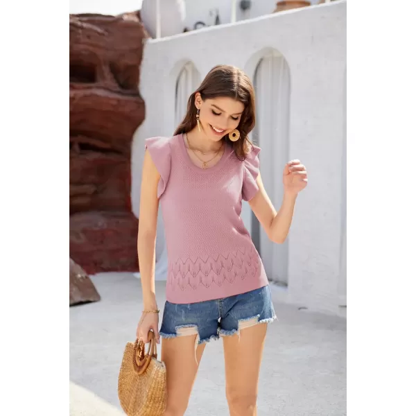 GRACE KARIN Women Summer Sweater Vest Shirt Sleeveless Crew Neck Ruffle Knit Crochet Tank TopPink