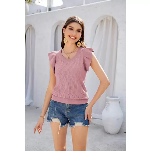 GRACE KARIN Women Summer Sweater Vest Shirt Sleeveless Crew Neck Ruffle Knit Crochet Tank TopPink