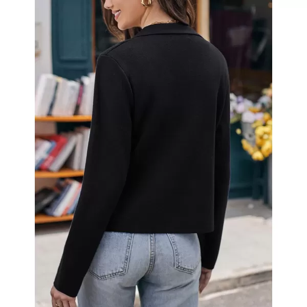 GRACE KARIN Women Sweater Blazer Casual Work Croppped Cardigan Lightweight Button Front Short Knit Blazer Jacket SXXLBlack