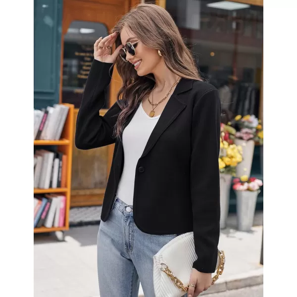GRACE KARIN Women Sweater Blazer Casual Work Croppped Cardigan Lightweight Button Front Short Knit Blazer Jacket SXXLBlack
