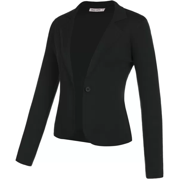 GRACE KARIN Women Sweater Blazer Casual Work Croppped Cardigan Lightweight Button Front Short Knit Blazer Jacket SXXLBlack