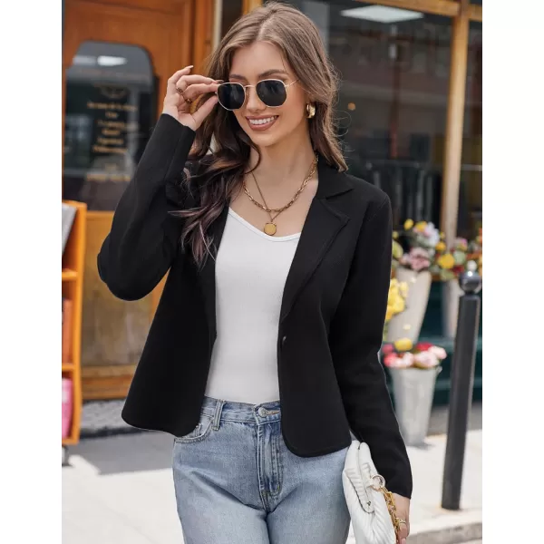 GRACE KARIN Women Sweater Blazer Casual Work Croppped Cardigan Lightweight Button Front Short Knit Blazer Jacket SXXLBlack