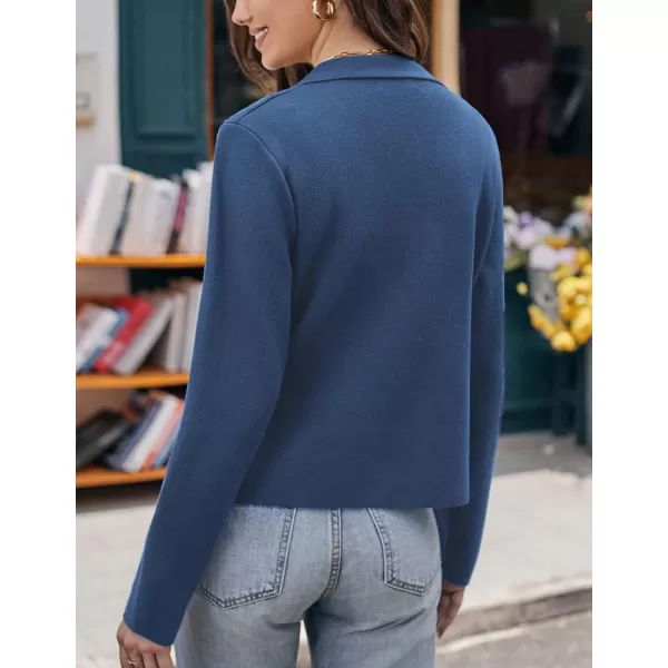 GRACE KARIN Women Sweater Blazer Casual Work Croppped Cardigan Lightweight Button Front Short Knit Blazer Jacket SXXLBlue