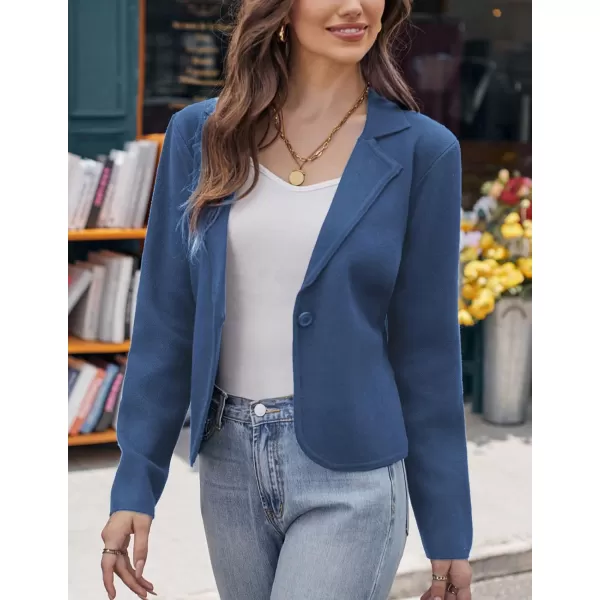GRACE KARIN Women Sweater Blazer Casual Work Croppped Cardigan Lightweight Button Front Short Knit Blazer Jacket SXXLBlue