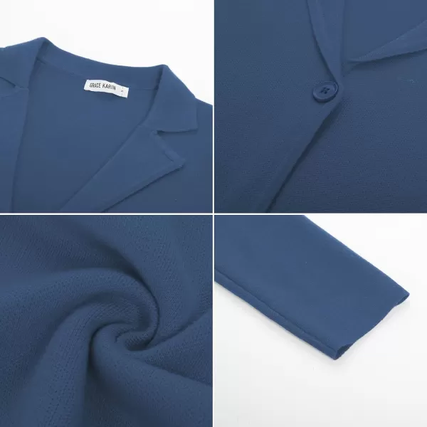 GRACE KARIN Women Sweater Blazer Casual Work Croppped Cardigan Lightweight Button Front Short Knit Blazer Jacket SXXLBlue