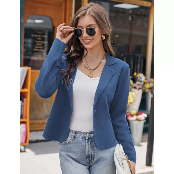 GRACE KARIN Women Sweater Blazer Casual Work Croppped Cardigan Lightweight Button Front Short Knit Blazer Jacket SXXLBlue