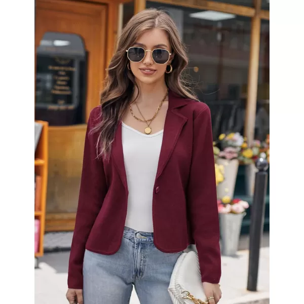 GRACE KARIN Women Sweater Blazer Casual Work Croppped Cardigan Lightweight Button Front Short Knit Blazer Jacket SXXLBurgundy